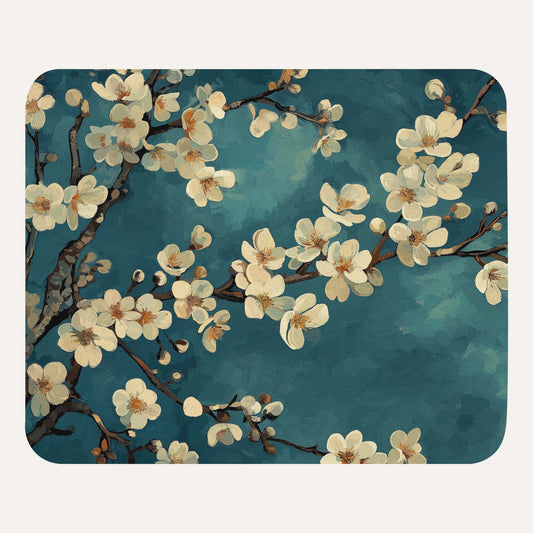Artistic depiction of cherry blossoms on a blue background