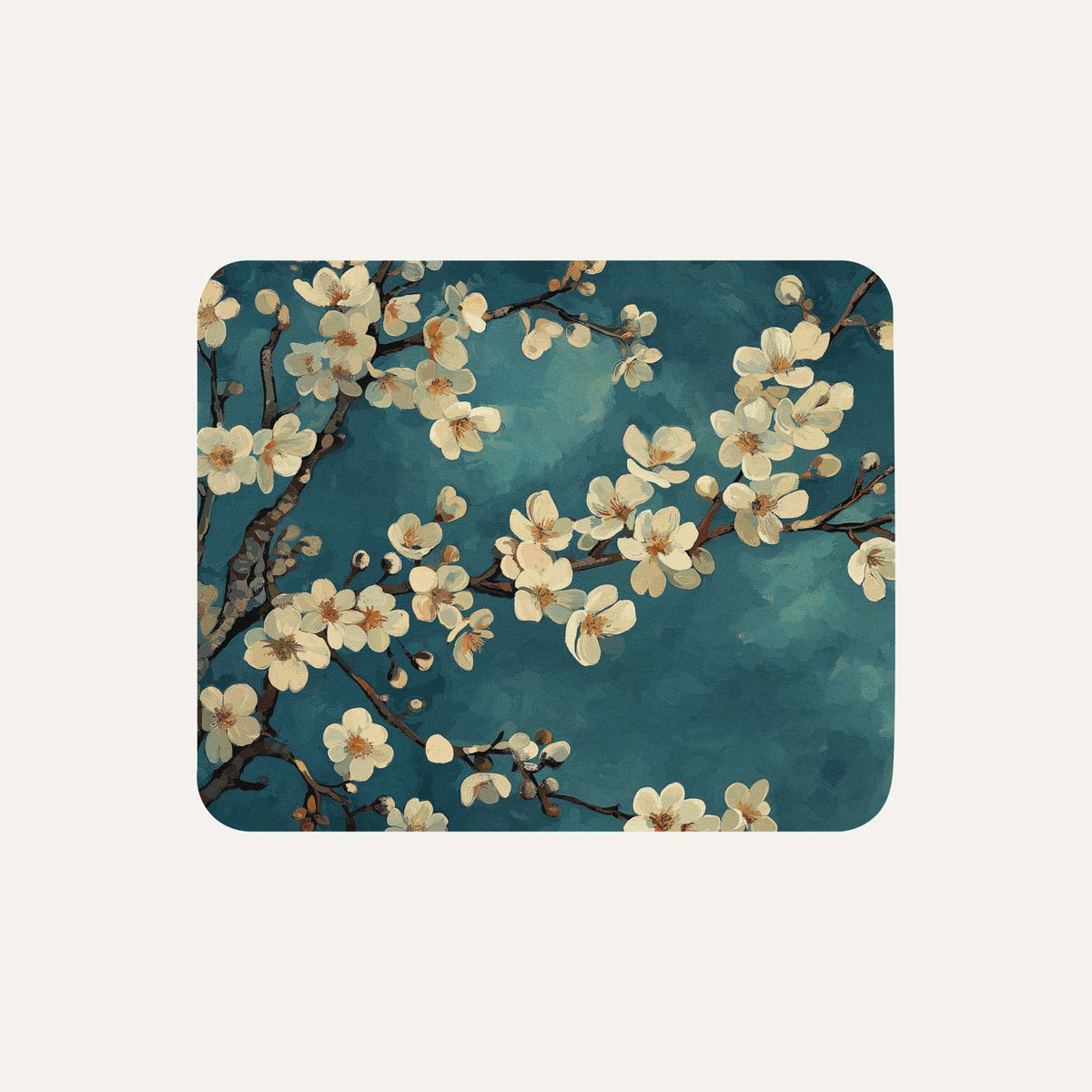 Artistic depiction of cherry blossoms on a blue background