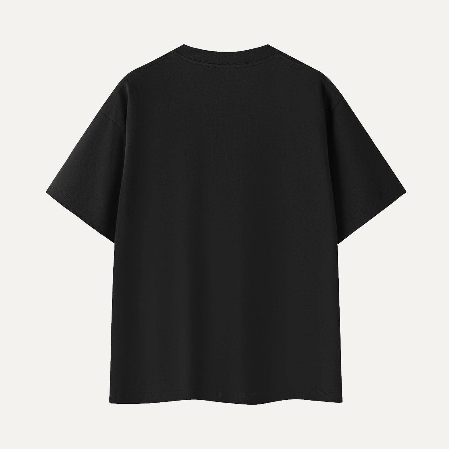 Black t-shirt on a light gray background