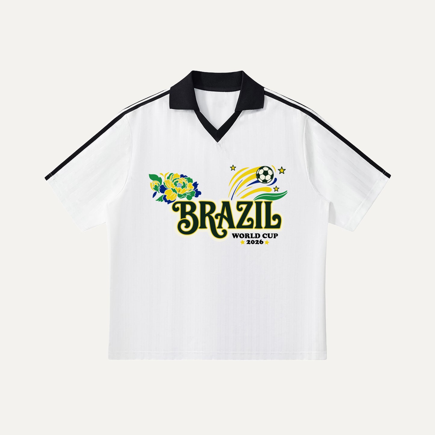 White jersey with Brazil World Cup 2026 print on a white background