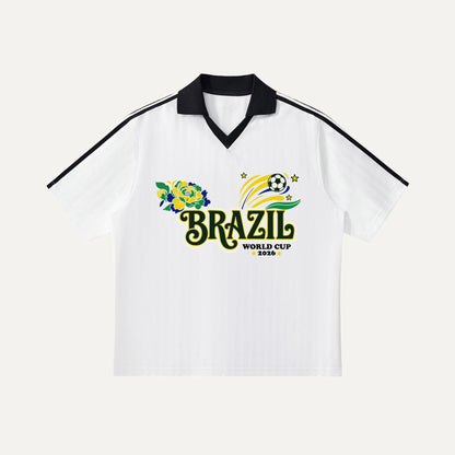 White jersey with Brazil World Cup 2026 print on a white background