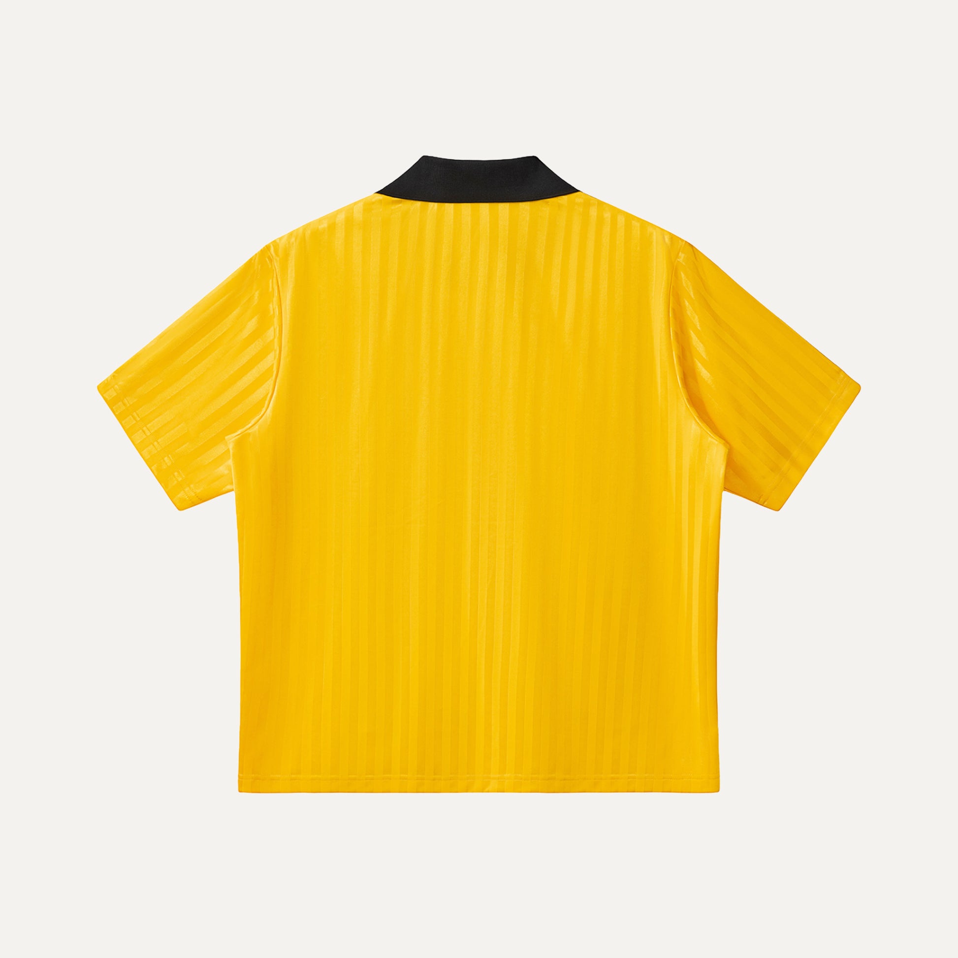 Yellow shirt with black collar on a white background