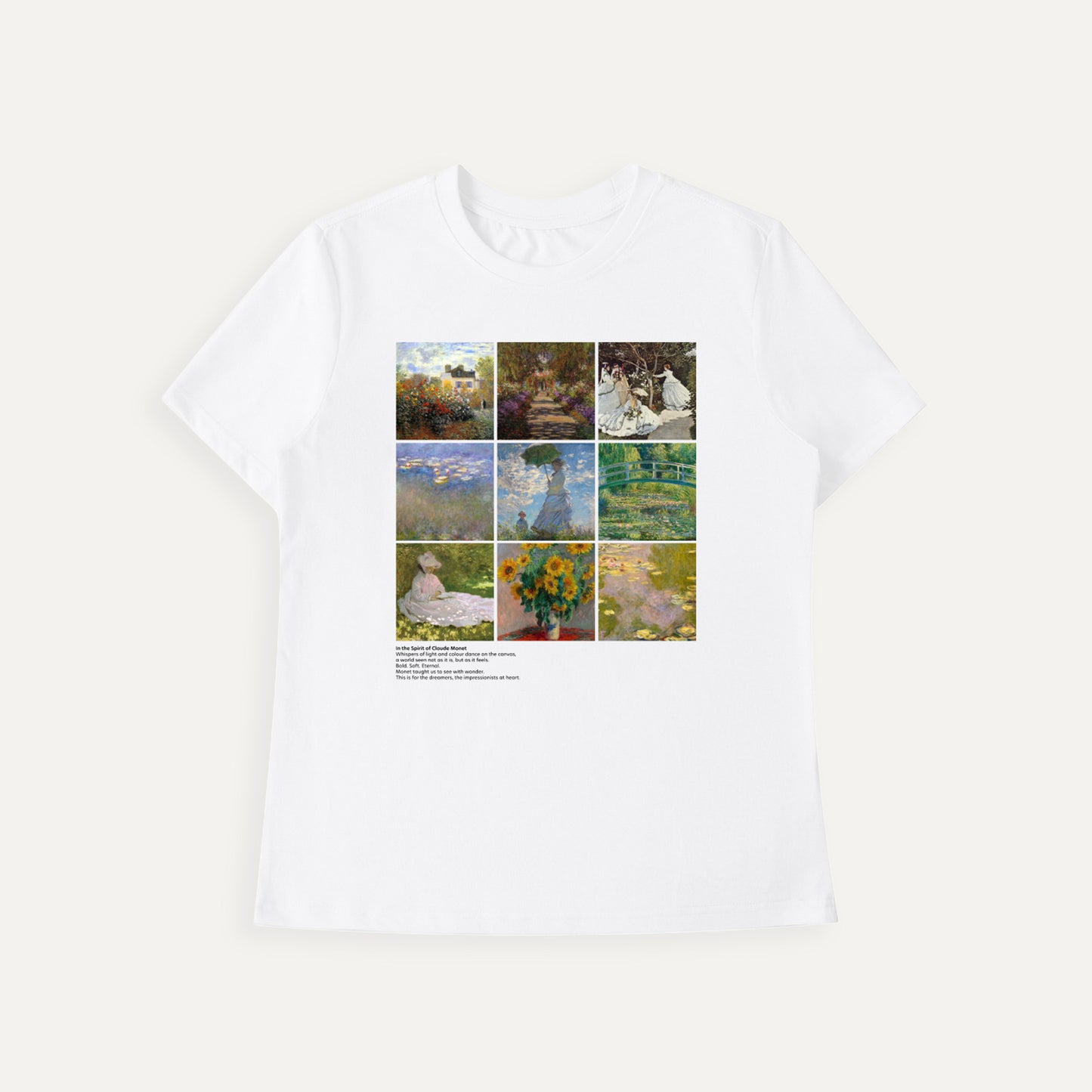 White t-shirt with a collage of images on a white background