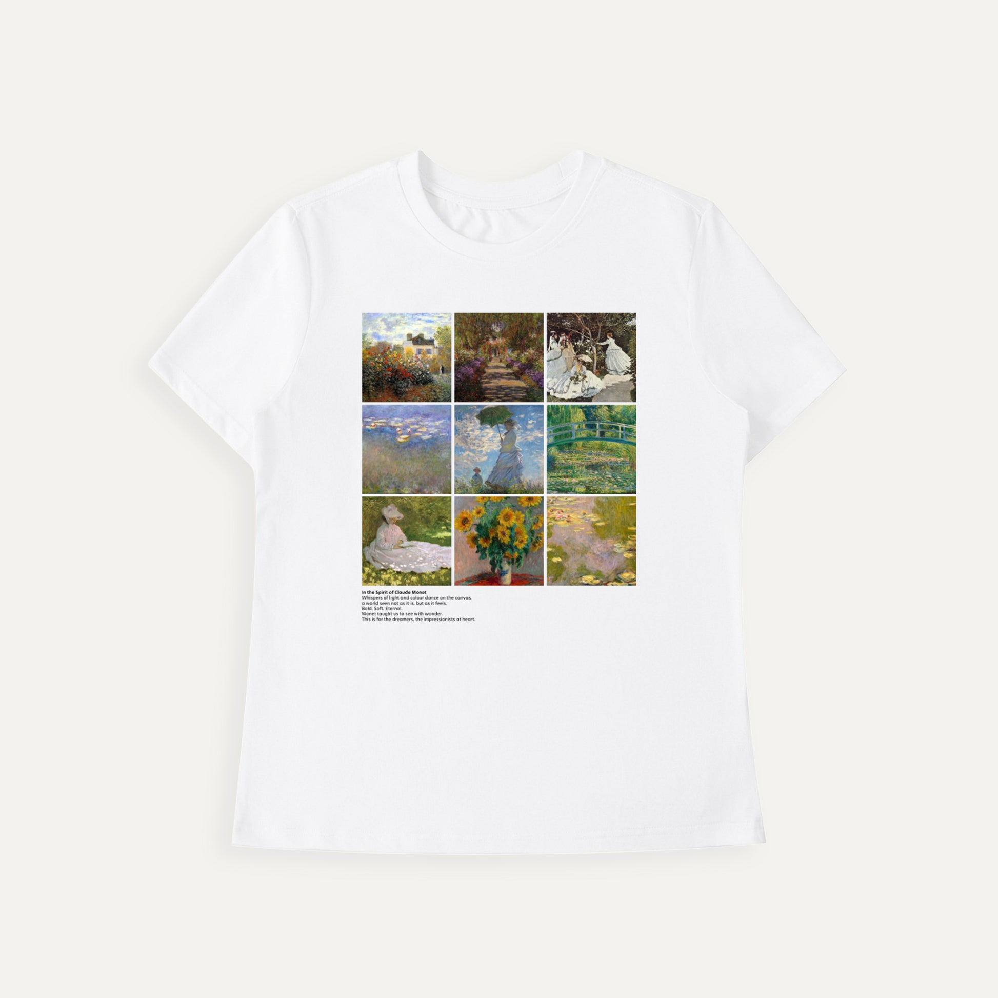 White t-shirt with a collage of images on a white background