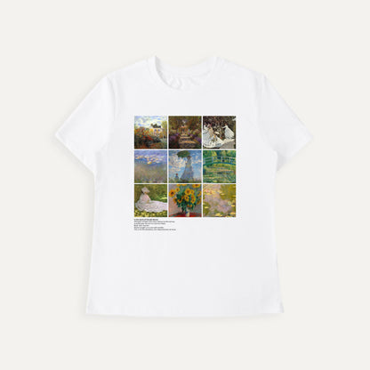 White t-shirt with a collage of images on a white background