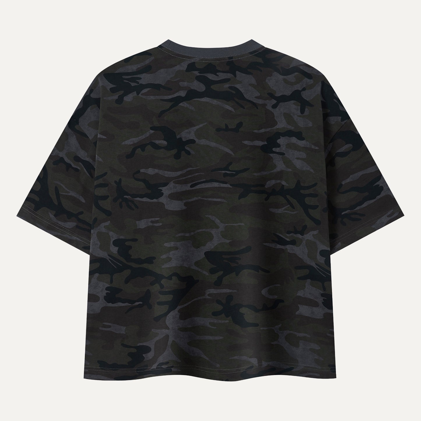 Black camouflage t-shirt on a white background
