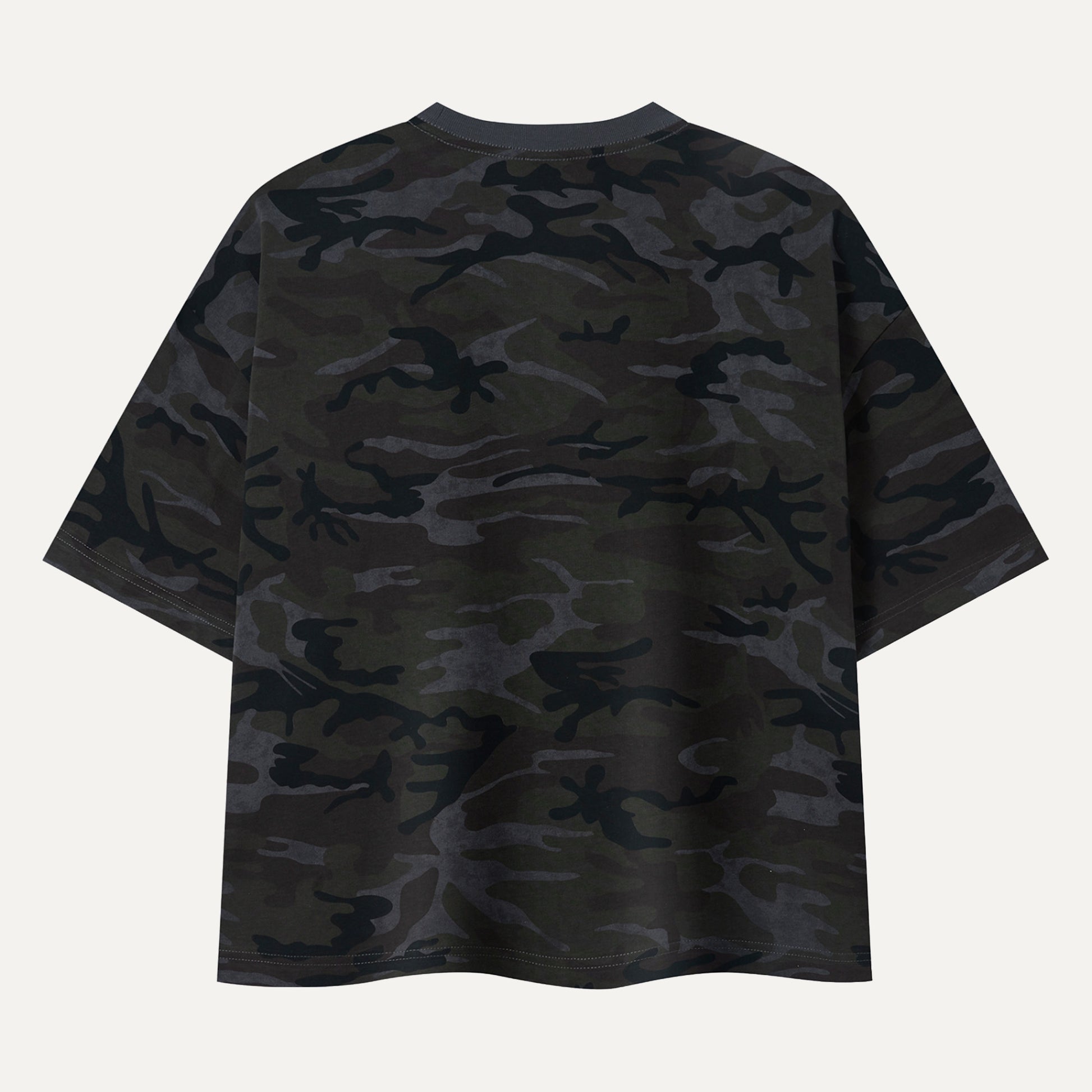 Black camouflage t-shirt on a white background