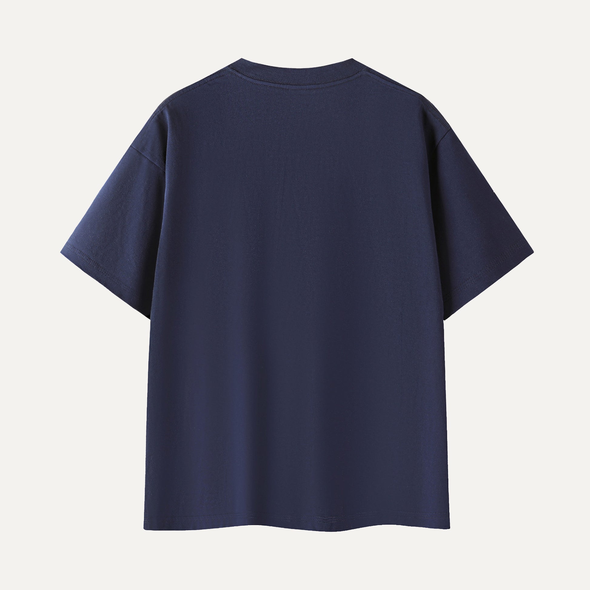 Navy blue t-shirt on a light gray background