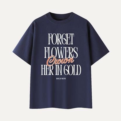 Navy blue t-shirt with a small logo on a white background