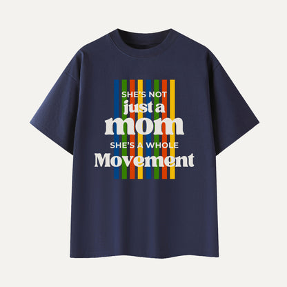 Navy blue t-shirt with colorful text design on a white background
