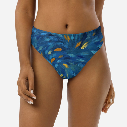 Recycled high-waisted bikini bottom with Van Gogh inspired brushstroke design