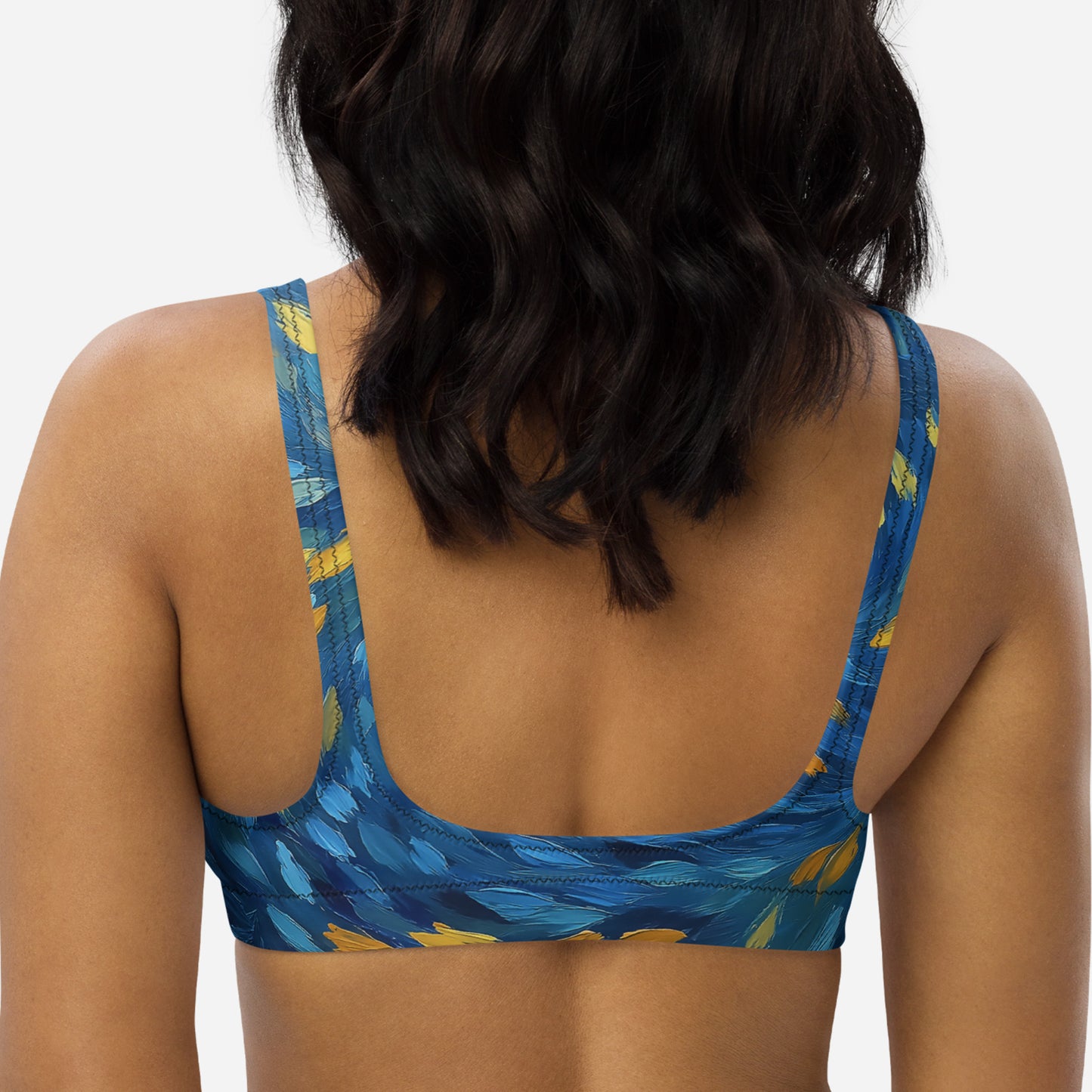 Eco-friendly padded bikini top with painterly brushstrokes