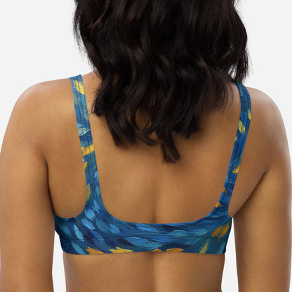 Eco-friendly padded bikini top with painterly brushstrokes