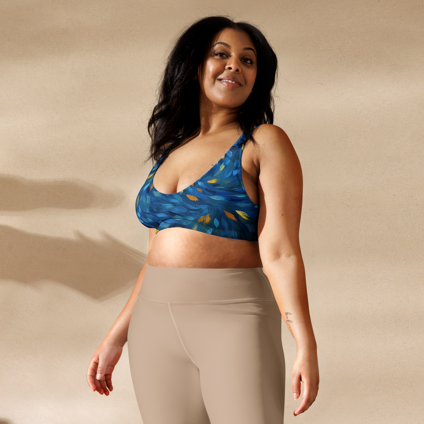 Recycled padded bikini top in extra large size with expressive brushstroke design