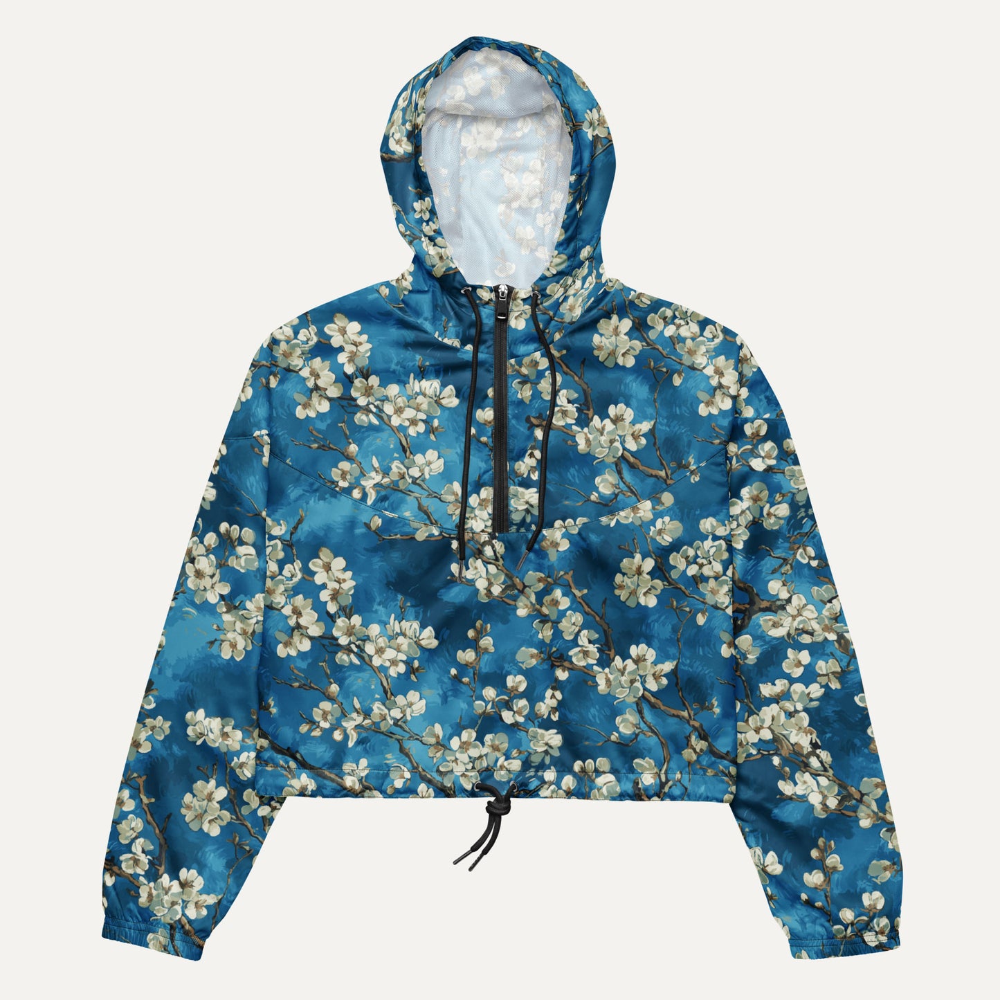 Floral lightweight waterproof jacket with artistic blue background