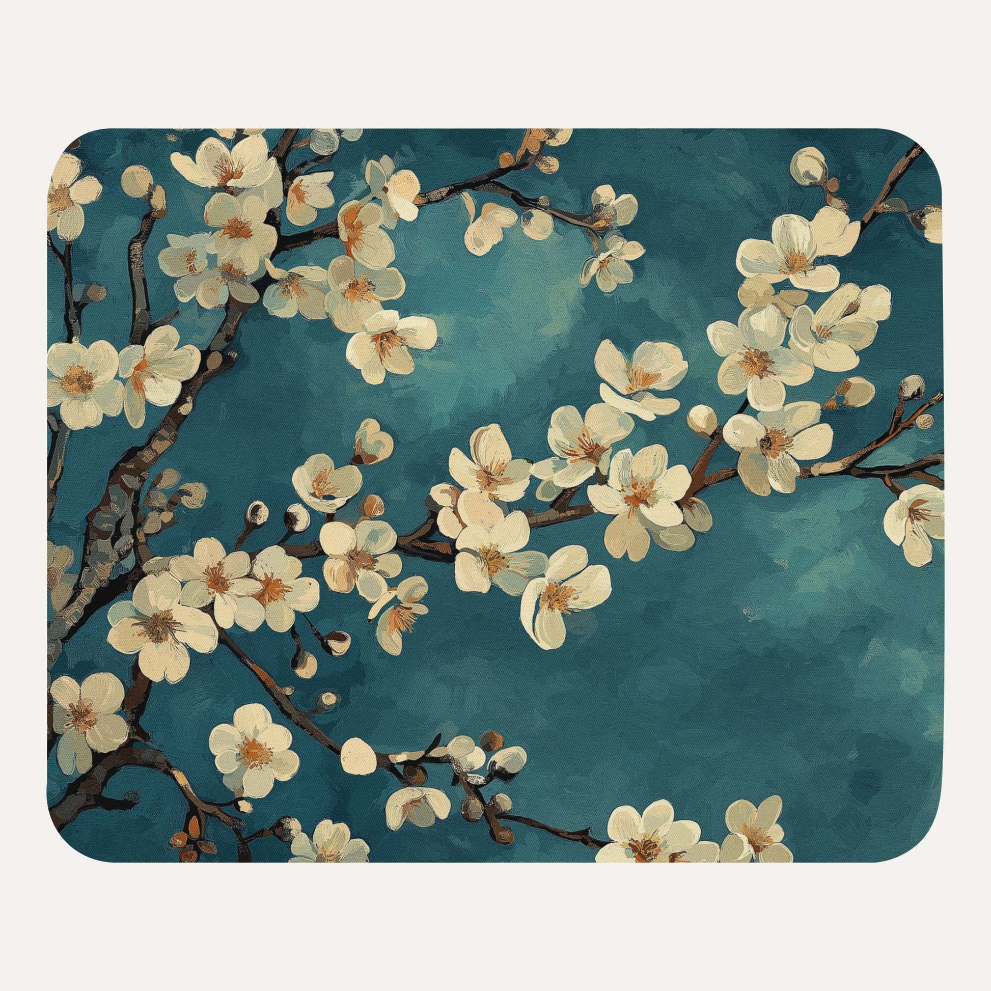 Artistic depiction of cherry blossoms on a blue background