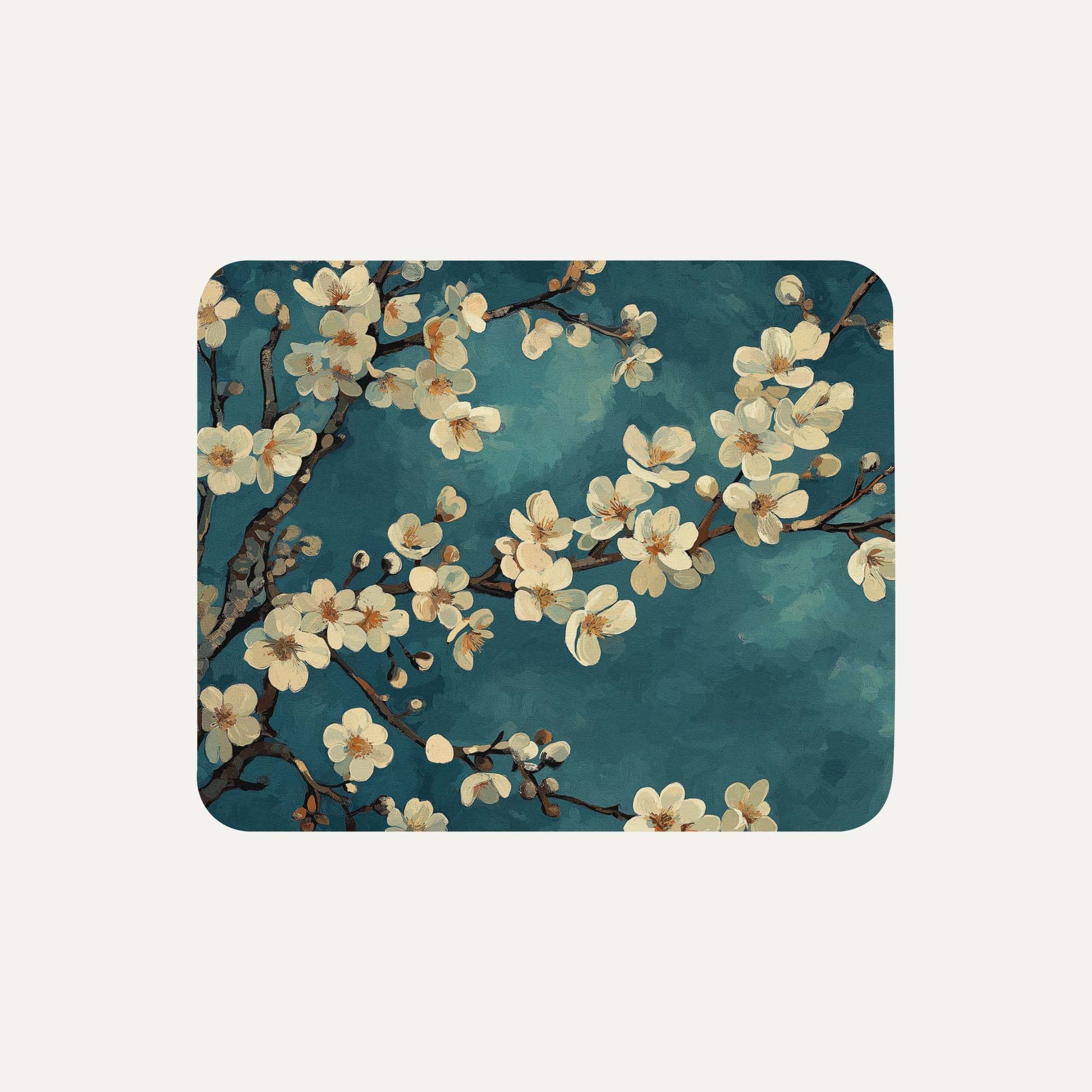 Artistic depiction of cherry blossoms on a blue background